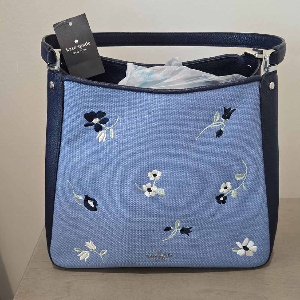 Kate Spade Navy and Light Blue Floral Shoulder Bag
